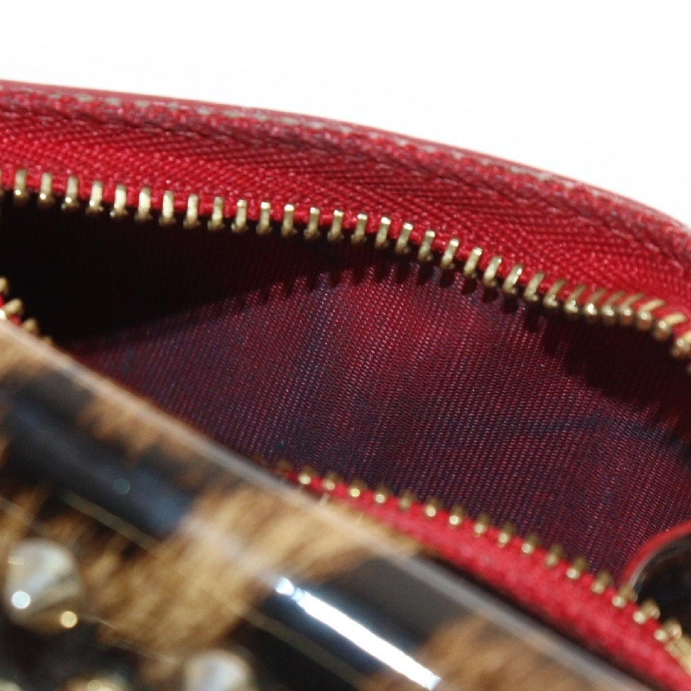 CHRISTIAN LOUBOUTIN(クリスチャンルブタン) パネトーネ レオパード スタッズ コンパクトウォレット 二つ折り財布 ブラウン/レッド