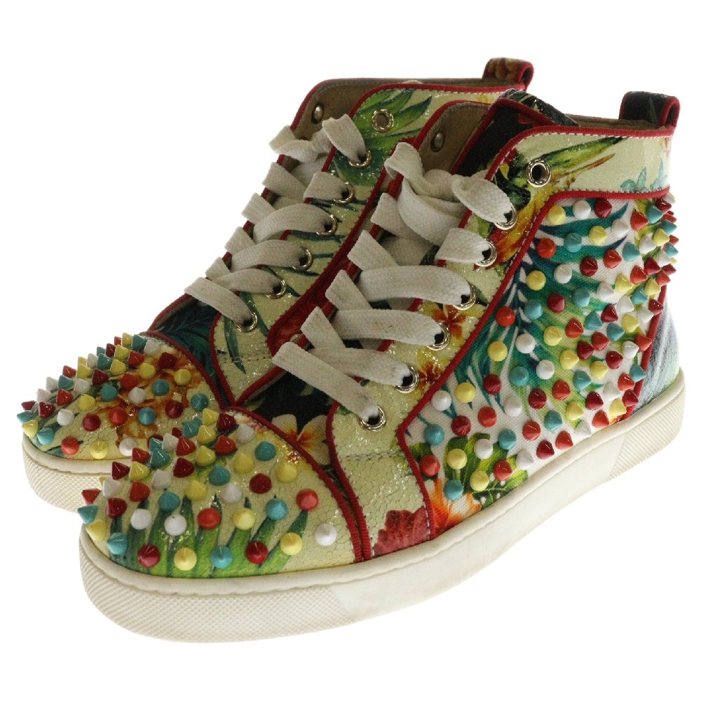 CHRISTIAN LOUBOUTIN(クリスチャンルブタン) LOUISORLATO FLAT TOILE HAWAIIボタニカル柄 スタッズ ハイカットスニーカー レディース マルチ KM-2626