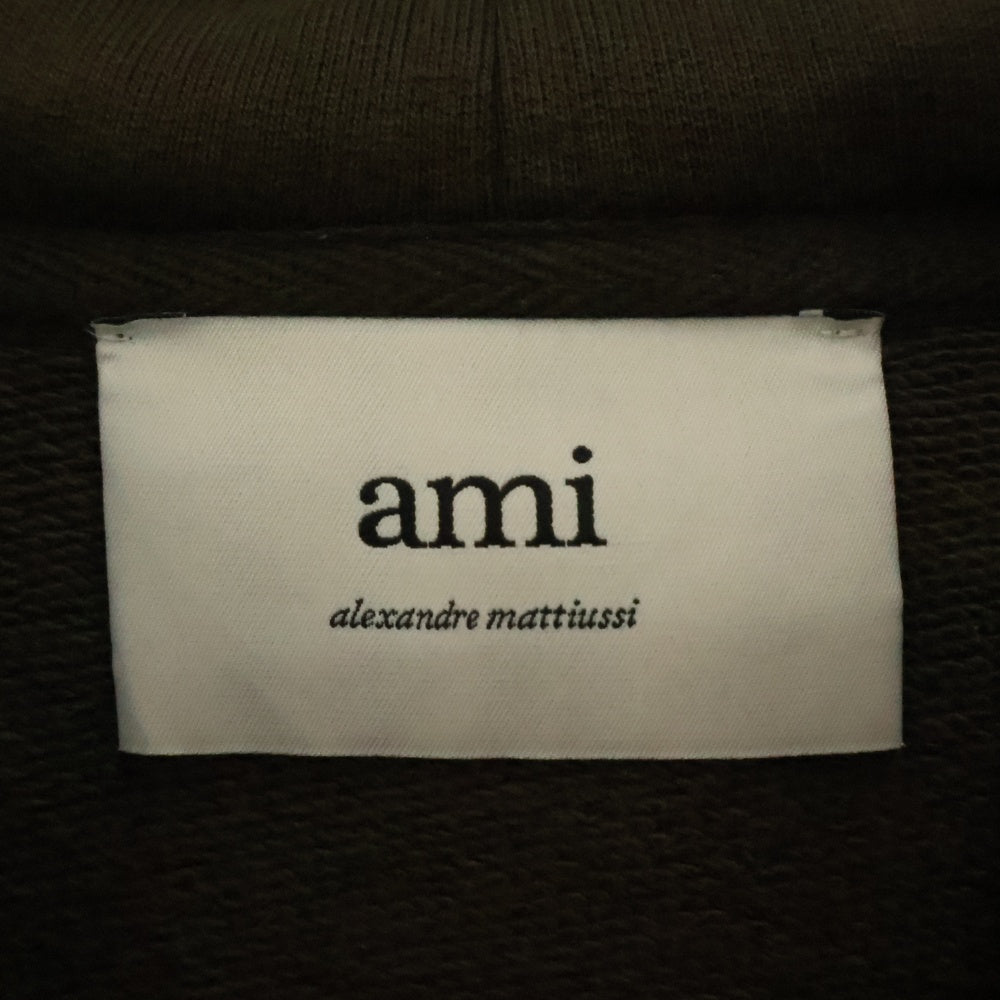 AMI Alexandre Mattiussi(アミアレクサンドルマテュッシ) ハートロゴ刺繍 プルオーバーパーカー フーディ ブラウン USW235.730