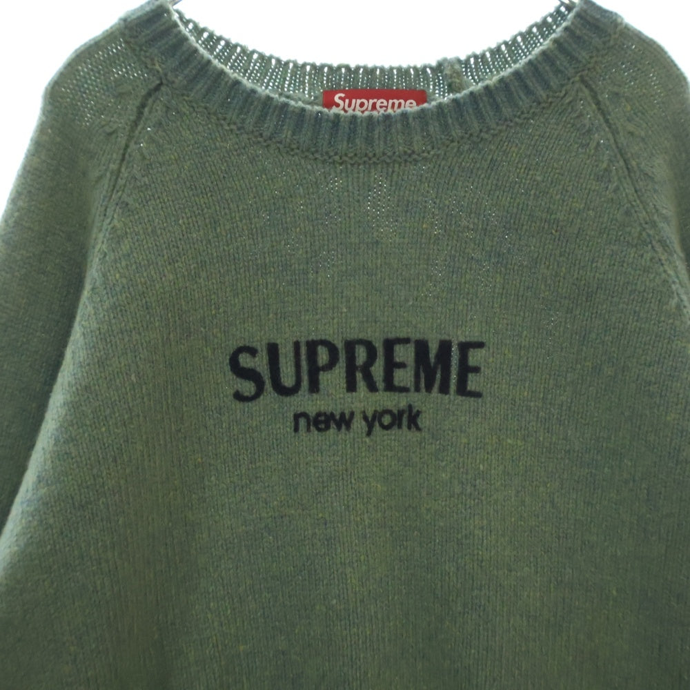 SUPREME(シュプリーム) 24AW Flocked Logo Sweater フロックド ロゴ クルーネックニットセーター グリーン