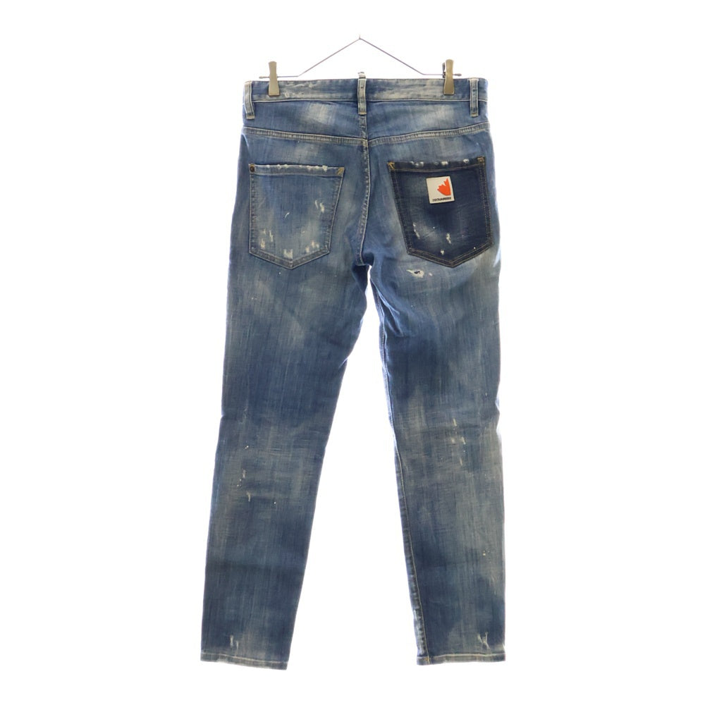 DSQUARED2(ディースクエアード) 19AW SKATER JEAN ダメージ ペイント加工 スケーター ジーンズ スキニー デニムパンツ S74LB0591-S30342 インディゴ