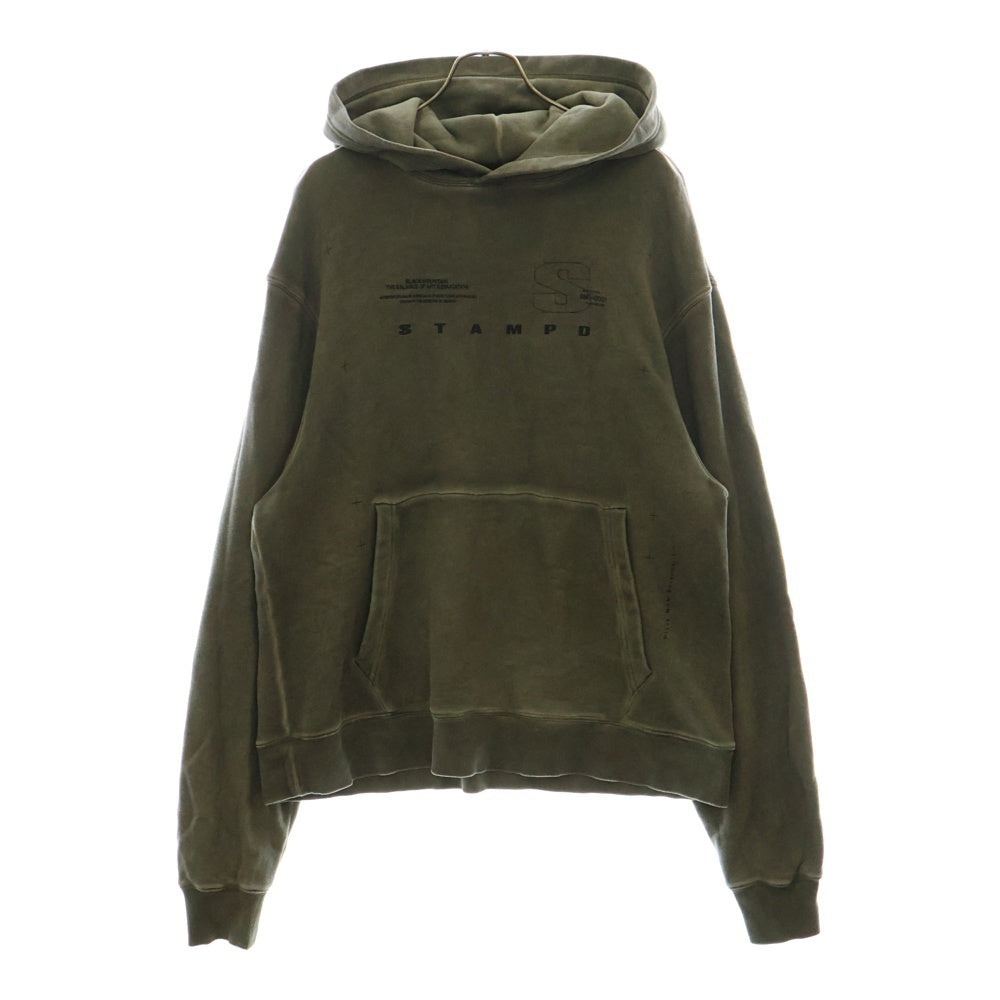 STAMPD(スタンプド) Mountain Oiled Wash Transit Hoodie Army Oil Wash sla-m3271hd-aow ロゴ ウォッシュ加工 プルオーバーパーカー フーディ グリーン