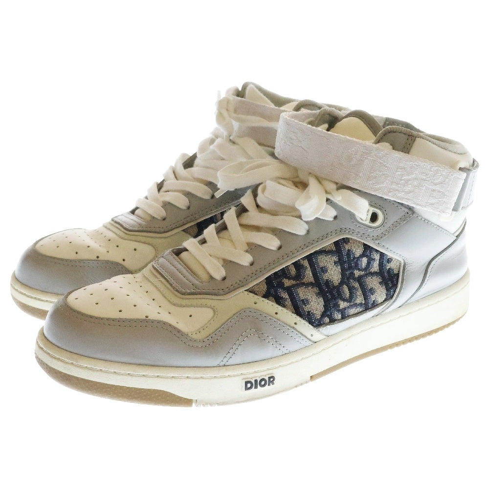 DIOR(ディオール) B27 CALF OBLIQUE JAC 3SH132ZIR スムースカーフスキン オブリーク ベルクロ ミッドカットスニーカー グレー/ホワイト