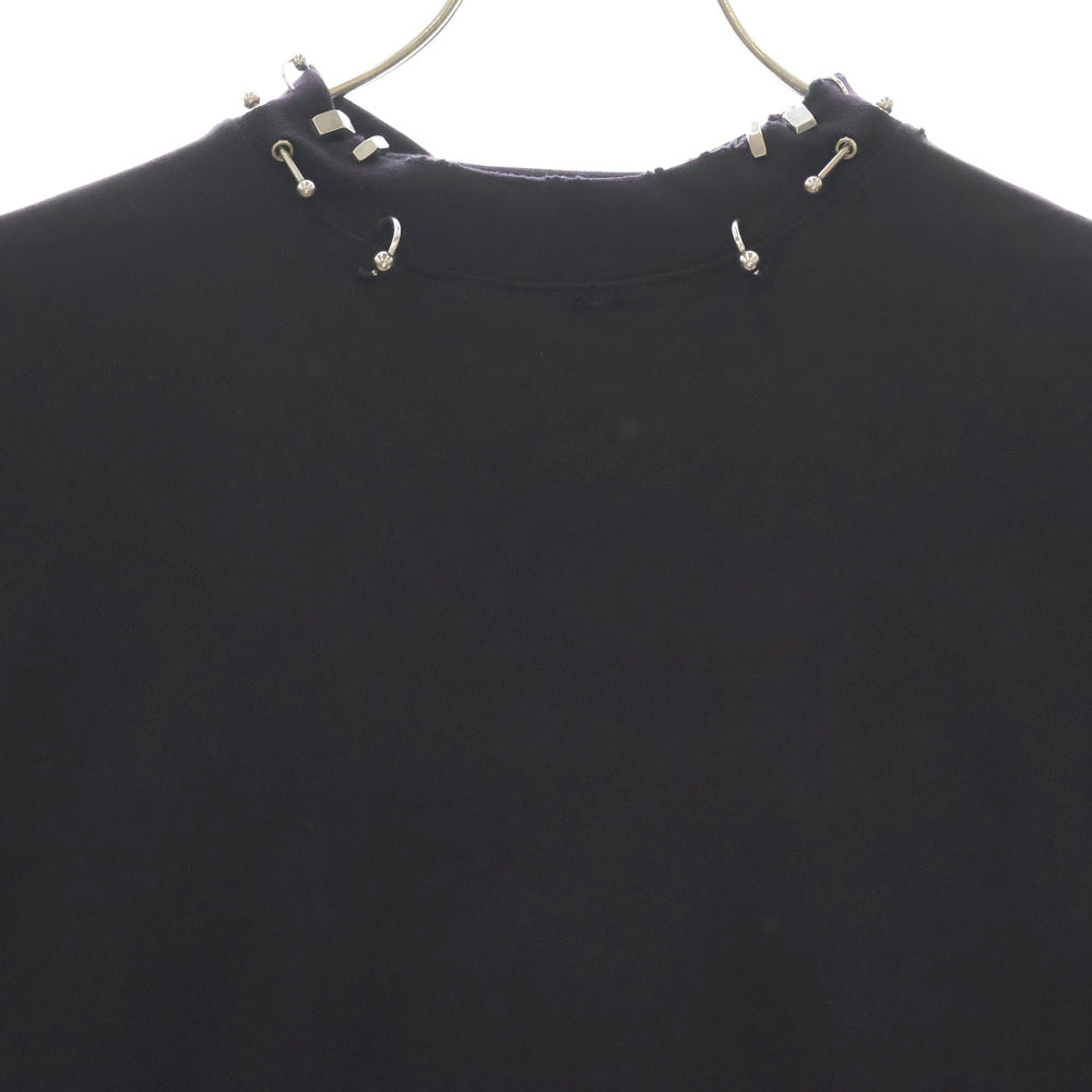 BALENCIAGA(バレンシアガ) 23AW PIERCED ROUND ピアスデザイン 装飾 ダメージ加工 ロングスリーブTシャツ 長袖カットソー ブラック 790599 TPVD4