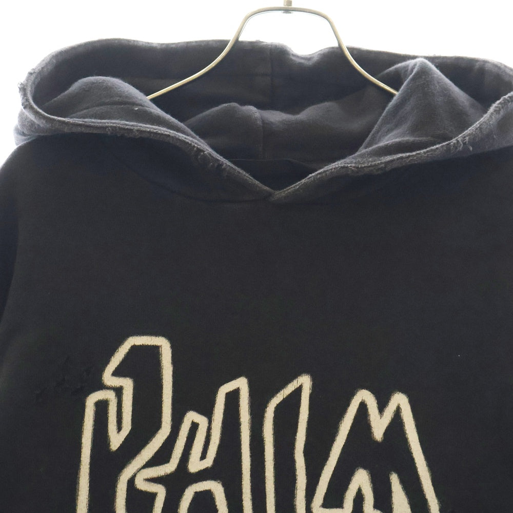 Palm Angels(パームエンジェルス) 22AW グラフィティフレイムパターンダメージプルオーバースウェットパーカー フーディー ブラック PMBB117F22FLE002