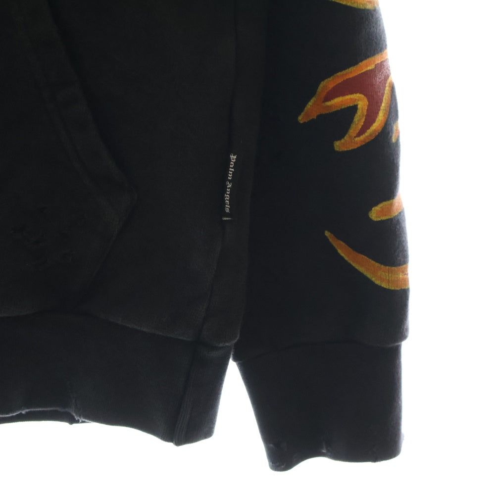 Palm Angels(パームエンジェルス) 22AW グラフィティフレイムパターンダメージプルオーバースウェットパーカー フーディー ブラック PMBB117F22FLE002