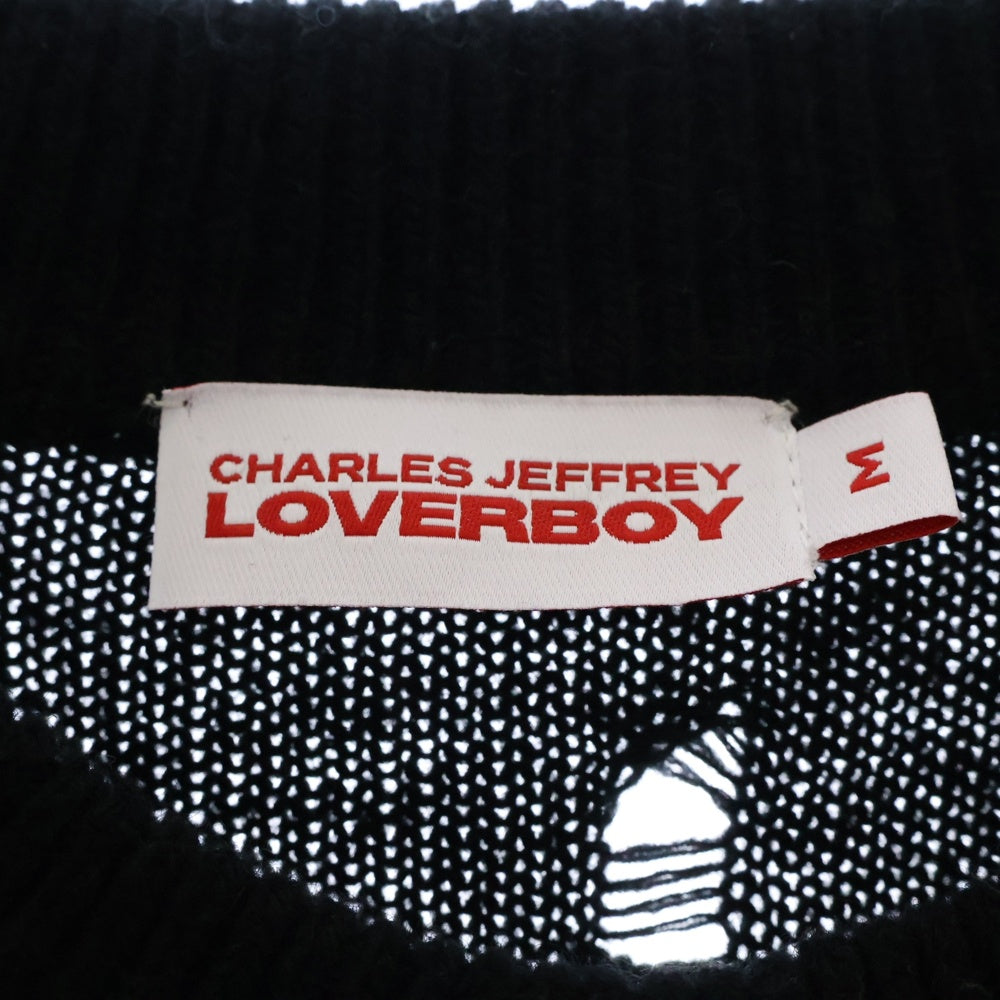 CHARLES JEFFREY LOVERBOY(チャールズジェフリーラバーボーイ) OVERSIZE SWEATER ロゴオーバーサイズセーター ニット ダメージ加工 ブラック