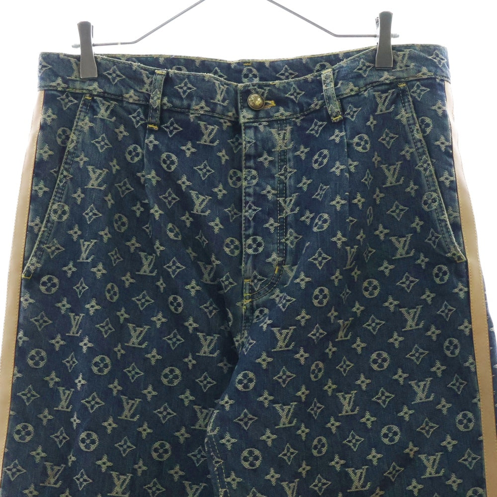 LOUIS VUITTON(ルイヴィトン) 25SS モノグラムデニム テーラード パンツ サイドレザーライン デニムパンツ インディゴ RM251MM UZD HSD10W