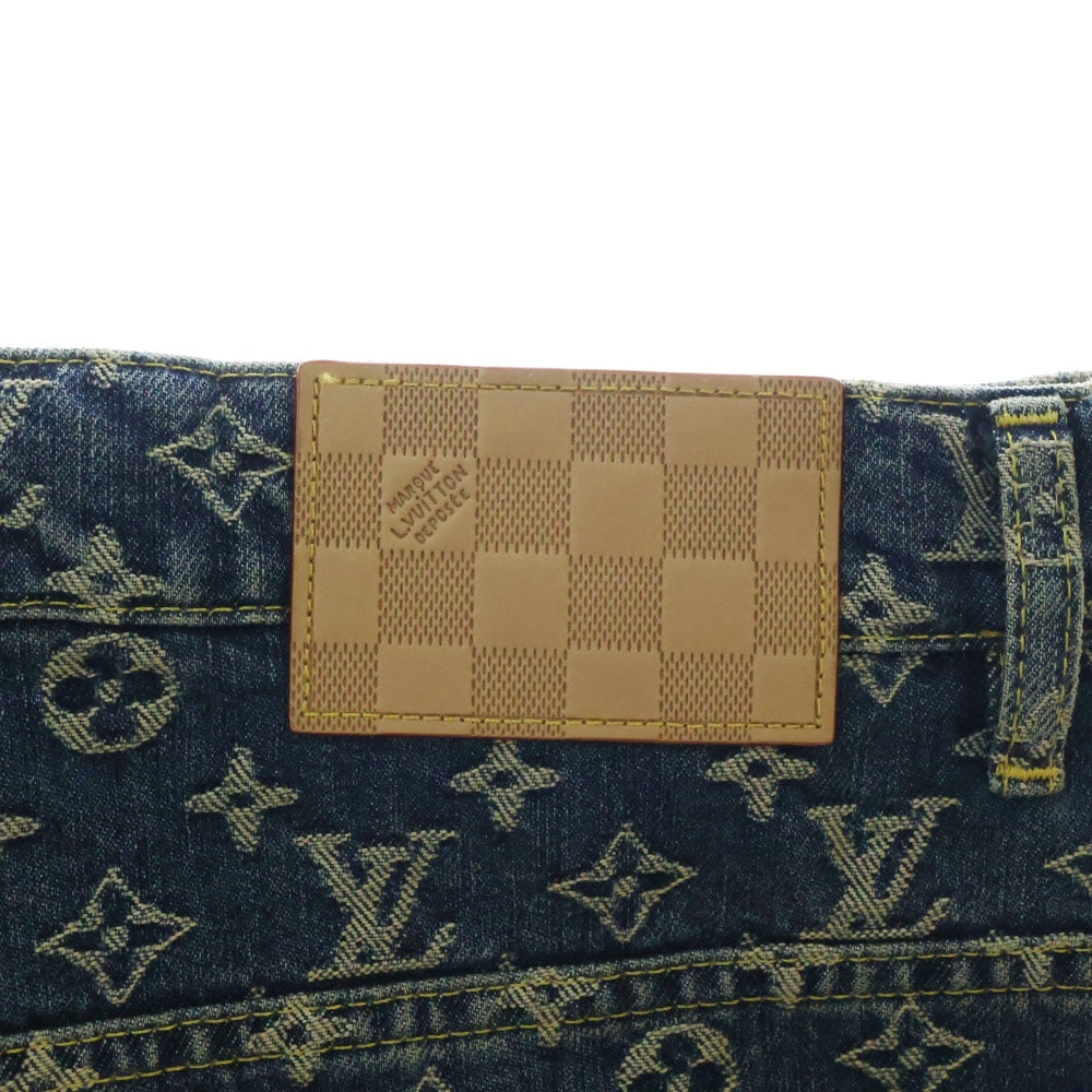 LOUIS VUITTON(ルイヴィトン) 25SS モノグラムデニム テーラード パンツ サイドレザーライン デニムパンツ インディゴ RM251MM UZD HSD10W