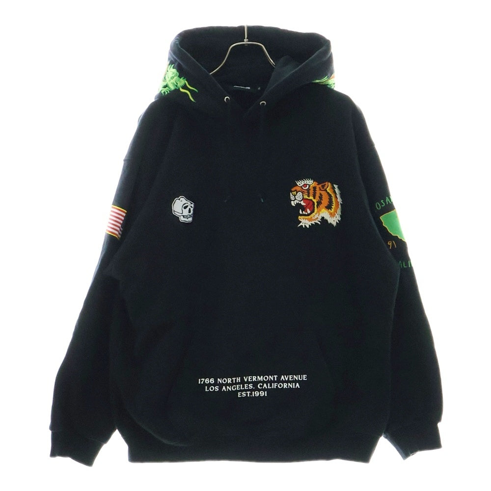 X-LARGE(エクストララージ) TIGER EMBROIDERY HOODIE タイガーエンブロイダリーフーディー プルオーバースウェットパーカー ブラック 101241012014