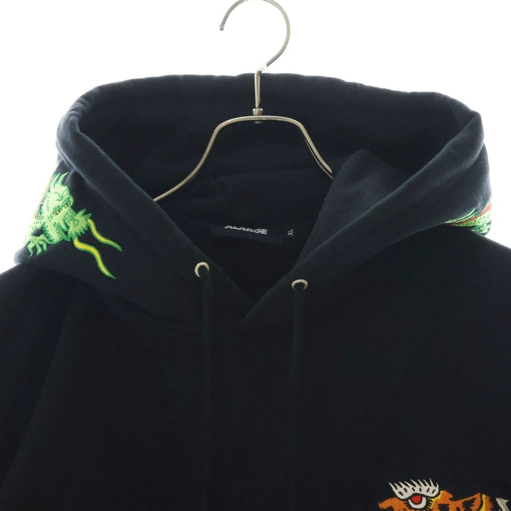 X-LARGE(エクストララージ) TIGER EMBROIDERY HOODIE タイガーエンブロイダリーフーディー プルオーバースウェットパーカー ブラック 101241012014
