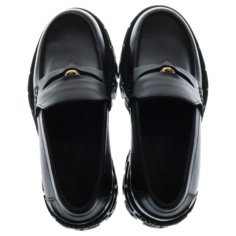 VERSACE(ヴェルサーチ) Greca Portico Loafers グレカポルティコローファー レザーシューズ ブラック