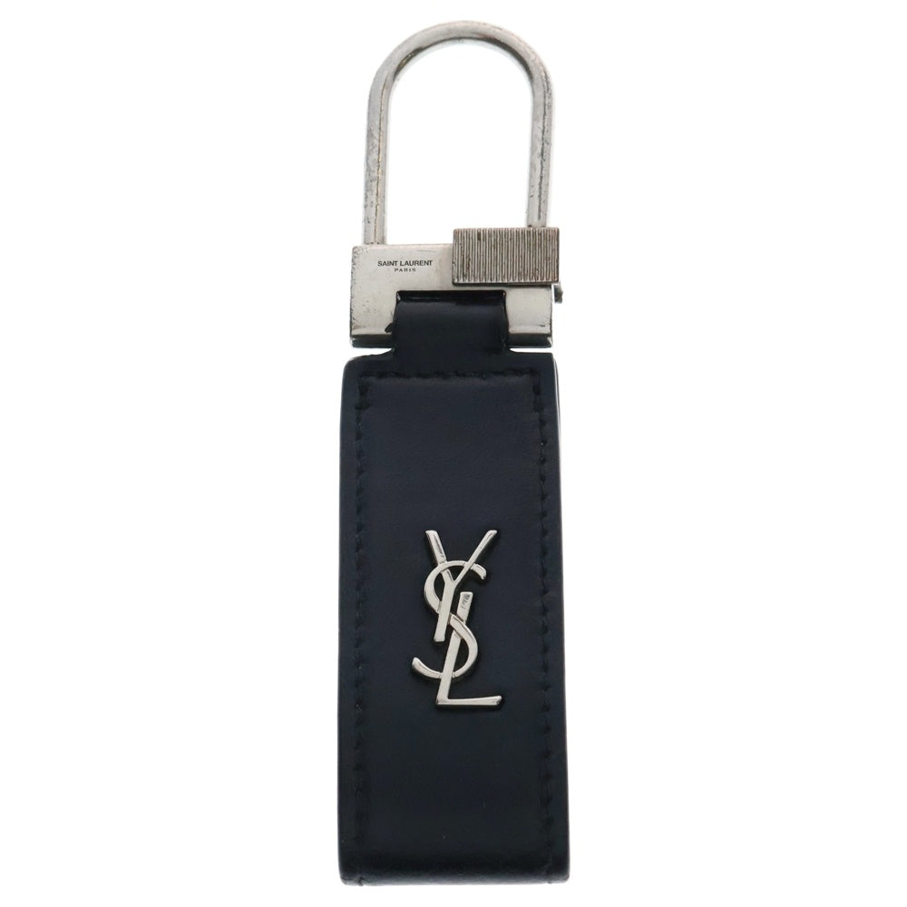 SAINT LAURENT PARIS(サンローランパリ) カサンドラ レザー キーホルダー ブラック/シルバー 668961