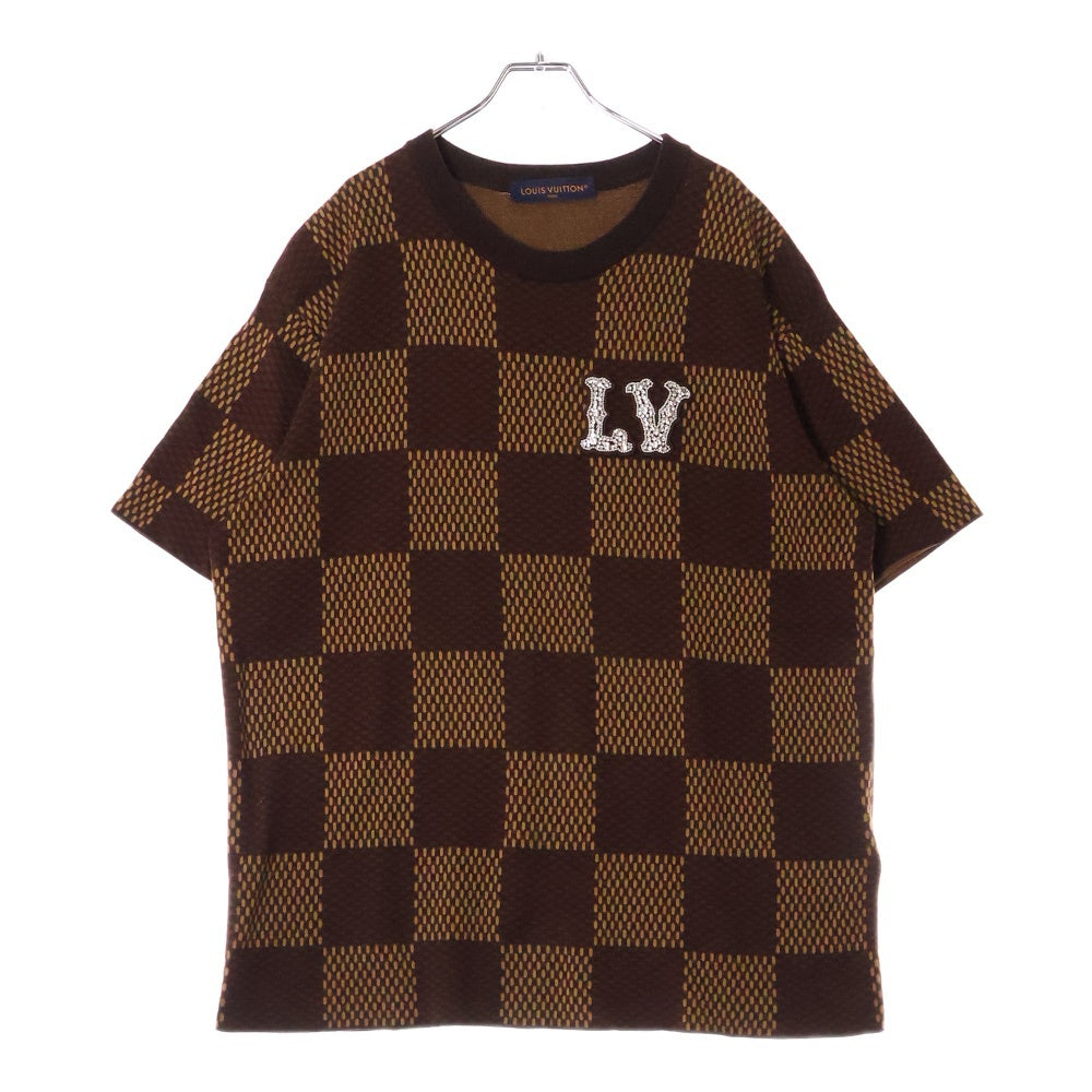 LOUIS VUITTON(ルイヴィトン) 24SS LVラインストーン ダミエ ニット クルーネック半袖Tシャツカットソー ブラウン RM241 AUR HQN63W