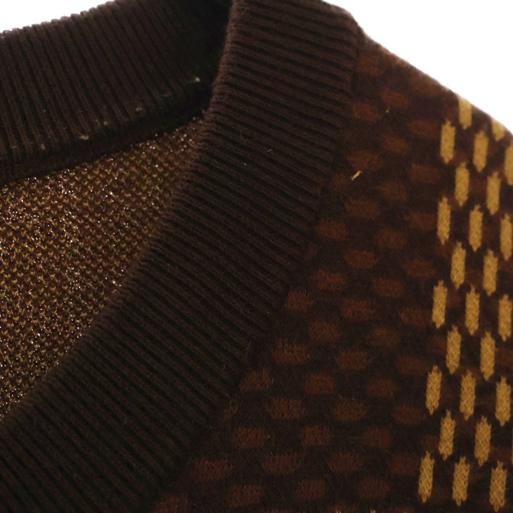 LOUIS VUITTON(ルイヴィトン) 24SS LVラインストーン ダミエ ニット クルーネック半袖Tシャツカットソー ブラウン RM241 AUR HQN63W