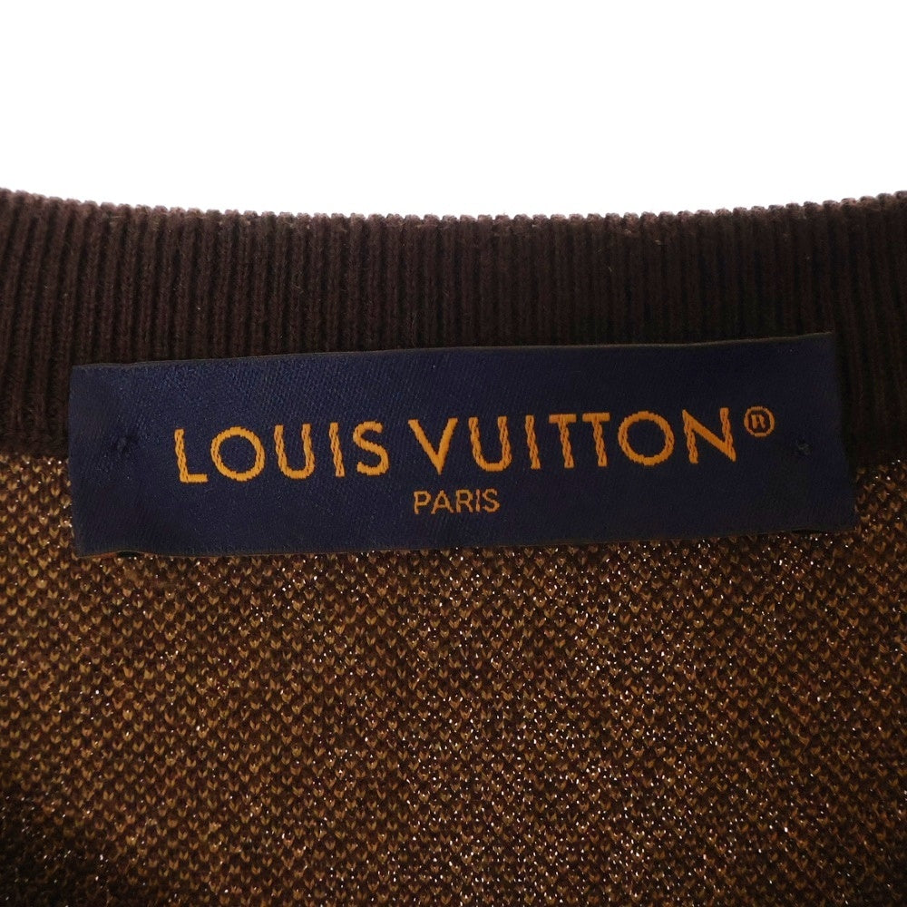 LOUIS VUITTON(ルイヴィトン) 24SS LVラインストーン ダミエ ニット クルーネック半袖Tシャツカットソー ブラウン RM241 AUR HQN63W