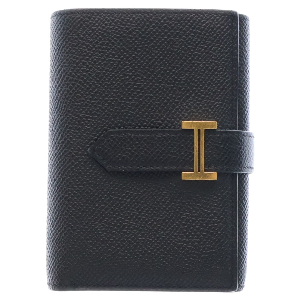 HERMES(エルメス) ベアン コンビネ U刻印 ゴールド金具 三つ折りウォレット コンパクト 財布 ブラック