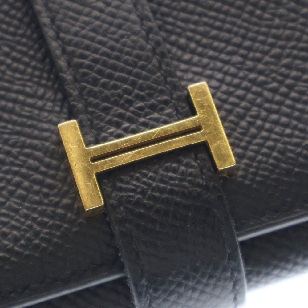 HERMES(エルメス) ベアン コンビネ U刻印 ゴールド金具 三つ折りウォレット コンパクト 財布 ブラック
