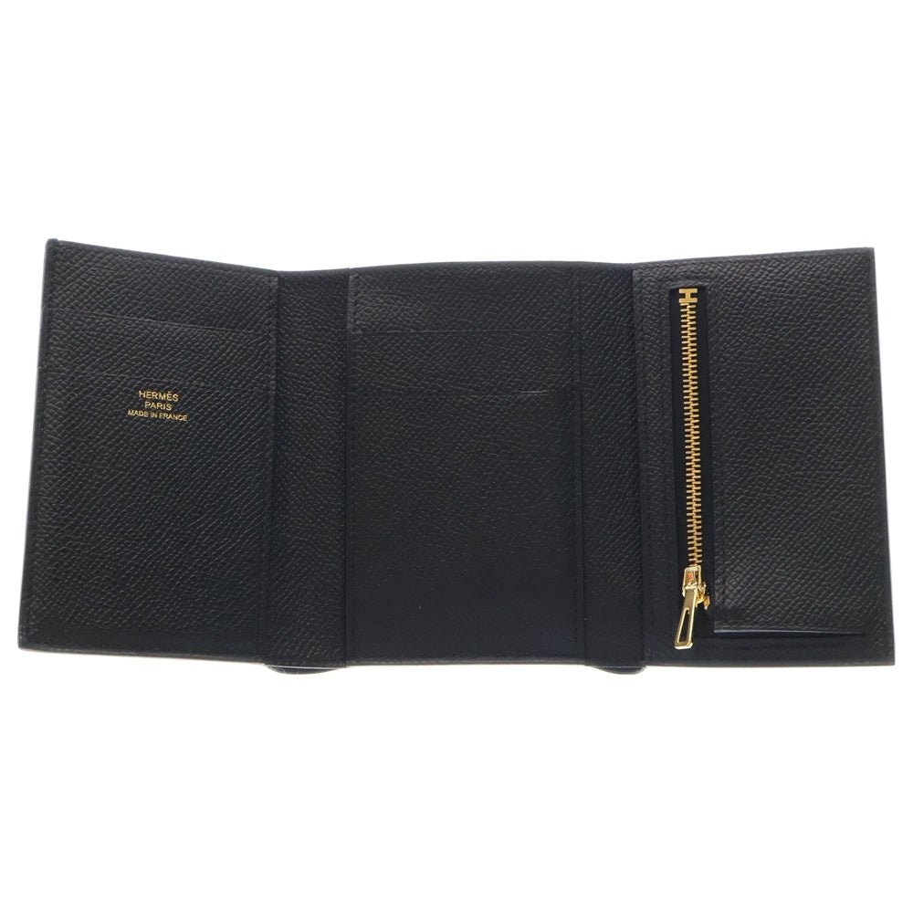 HERMES(エルメス) ベアン コンビネ U刻印 ゴールド金具 三つ折りウォレット コンパクト 財布 ブラック