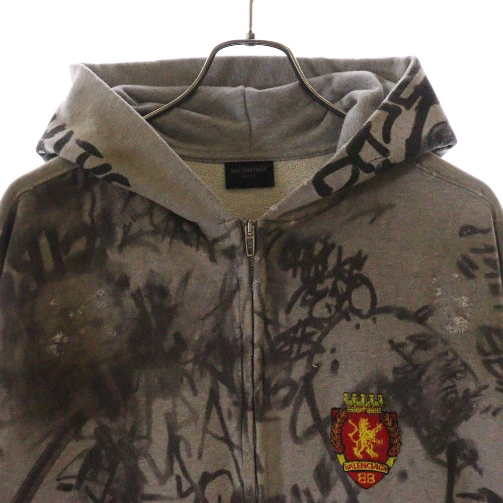BALENCIAGA(バレンシアガ) 24SS graphic paint skater Hoodie グラフィックペイントスケータージップアップスウェットパーカー フーディー グレー 744457 TOVA8