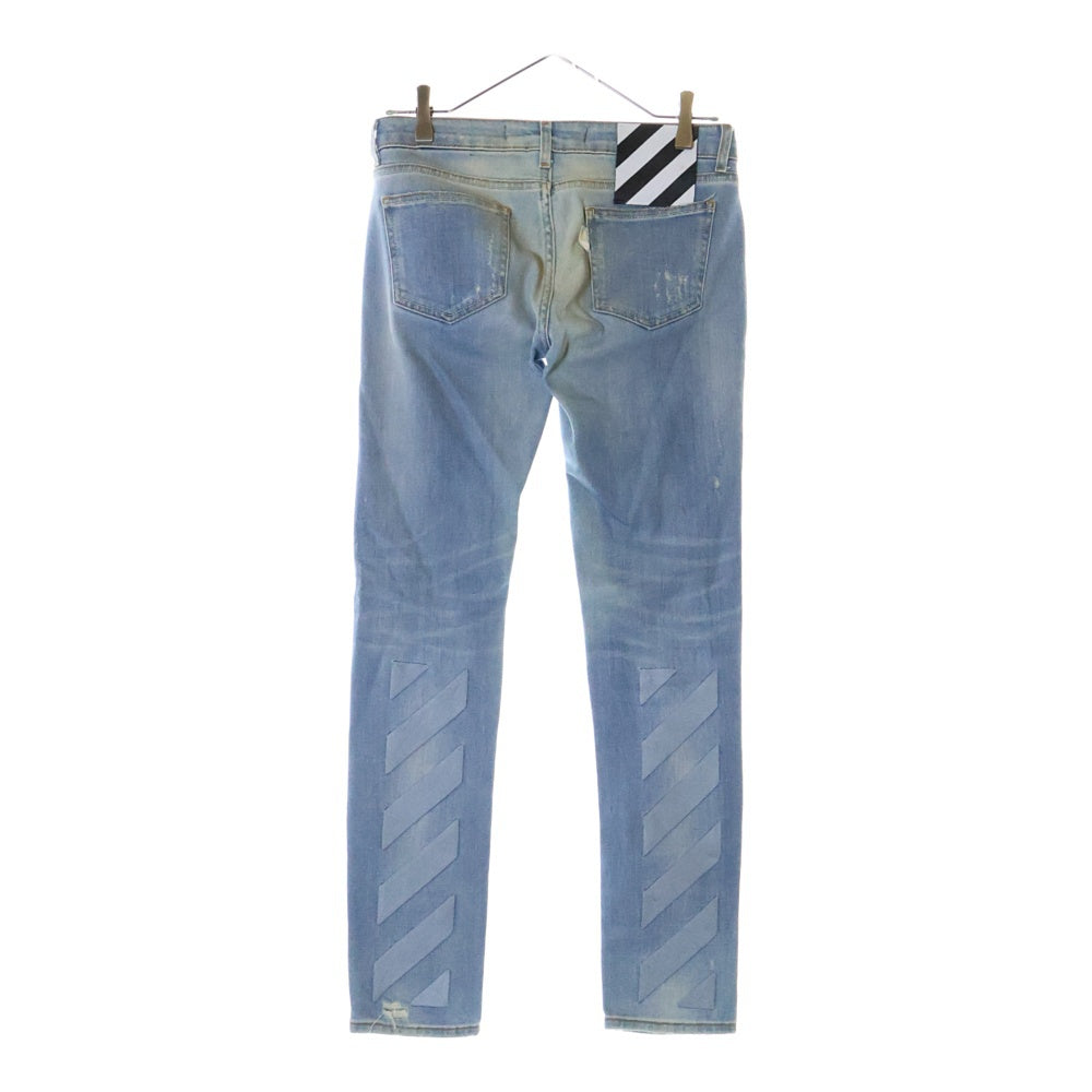 OFF-WHITE(オフホワイト) Slim Split Jeans バックバイアス刺繍デザイン スリムスプリット ダメージデニムパンツ ジーンズ インディゴ