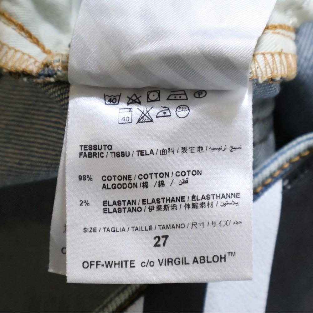 OFF-WHITE(オフホワイト) Slim Split Jeans バックバイアス刺繍デザイン スリムスプリット ダメージデニムパンツ ジーンズ インディゴ