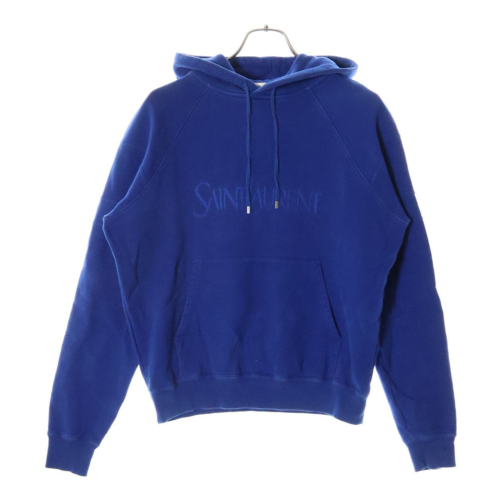 SAINT LAURENT PARIS(サンローランパリ) EMBROIDERED HOODIE フロントロゴ刺繍プルオーバースウェットパーカー フーディー ブルー 732313 Y37CG 4000