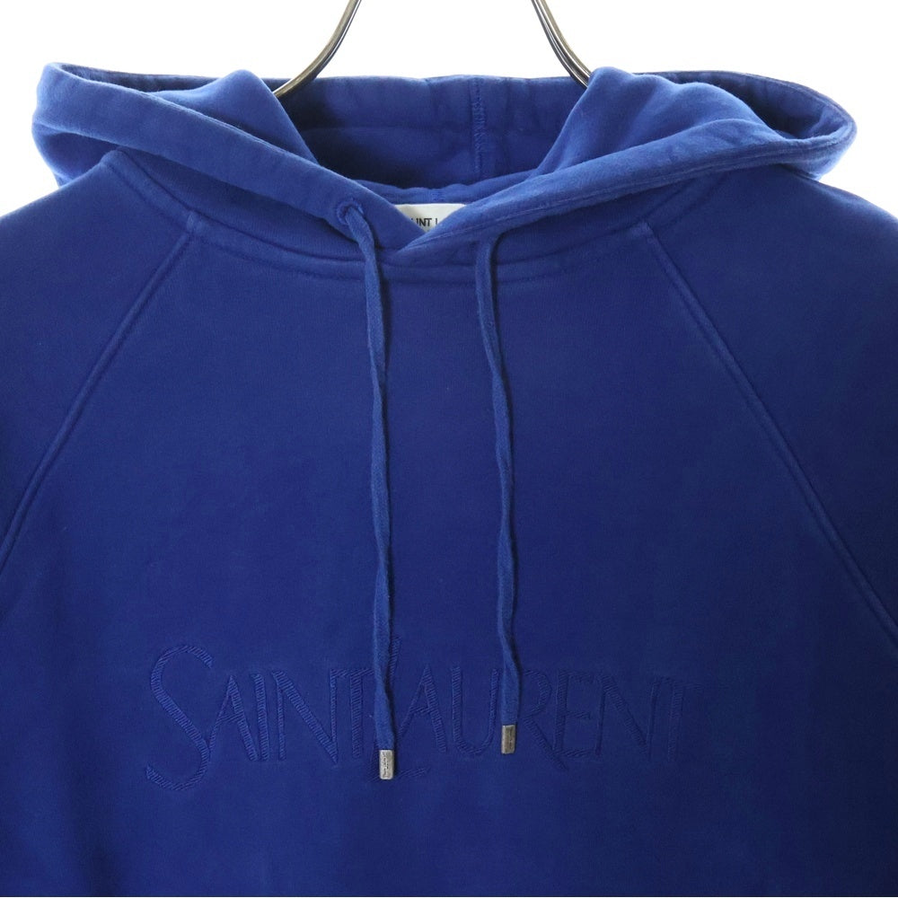 SAINT LAURENT PARIS(サンローランパリ) EMBROIDERED HOODIE フロントロゴ刺繍プルオーバースウェットパーカー フーディー ブルー 732313 Y37CG 4000