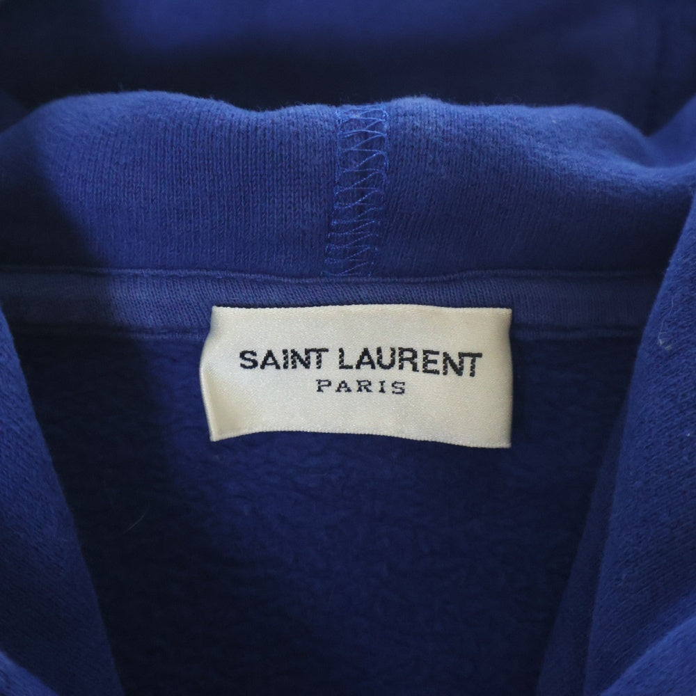 SAINT LAURENT PARIS(サンローランパリ) EMBROIDERED HOODIE フロントロゴ刺繍プルオーバースウェットパーカー フーディー ブルー 732313 Y37CG 4000