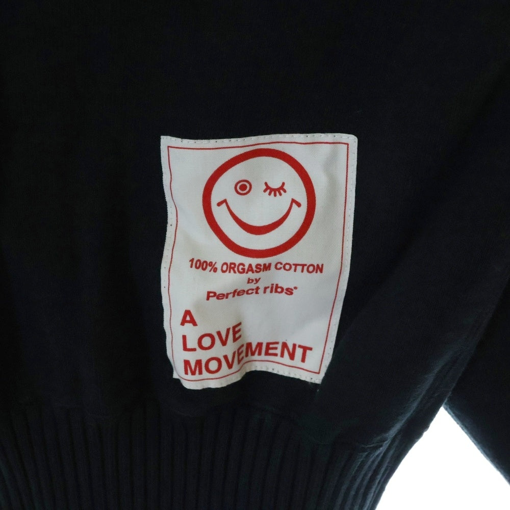 Perfect Ribs(パーフェクトリブス) 23SS ×A LOVE MOVEMENT ×ア ラブ ムーブメント プリント ダメージ加工 クルーネックスウェットトレーナー ブラック
