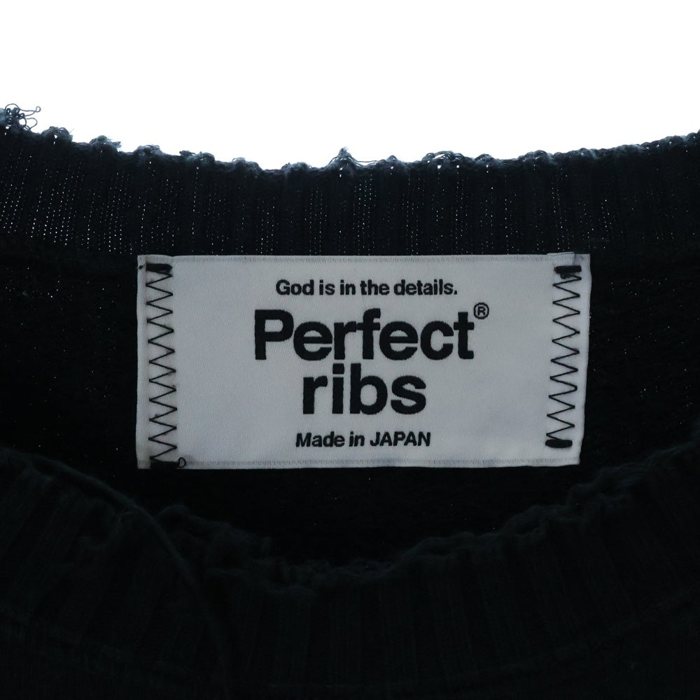 Perfect Ribs(パーフェクトリブス) 23SS ×A LOVE MOVEMENT ×ア ラブ ムーブメント プリント ダメージ加工 クルーネックスウェットトレーナー ブラック