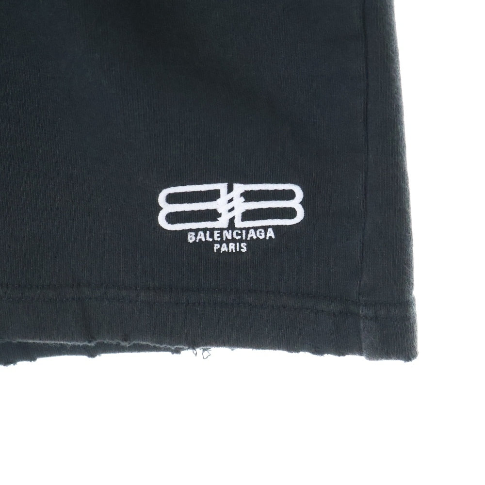 BALENCIAGA(バレンシアガ) ダメージ加工BBロゴ刺繍ショートパンツ ショーツ ブラック 676137