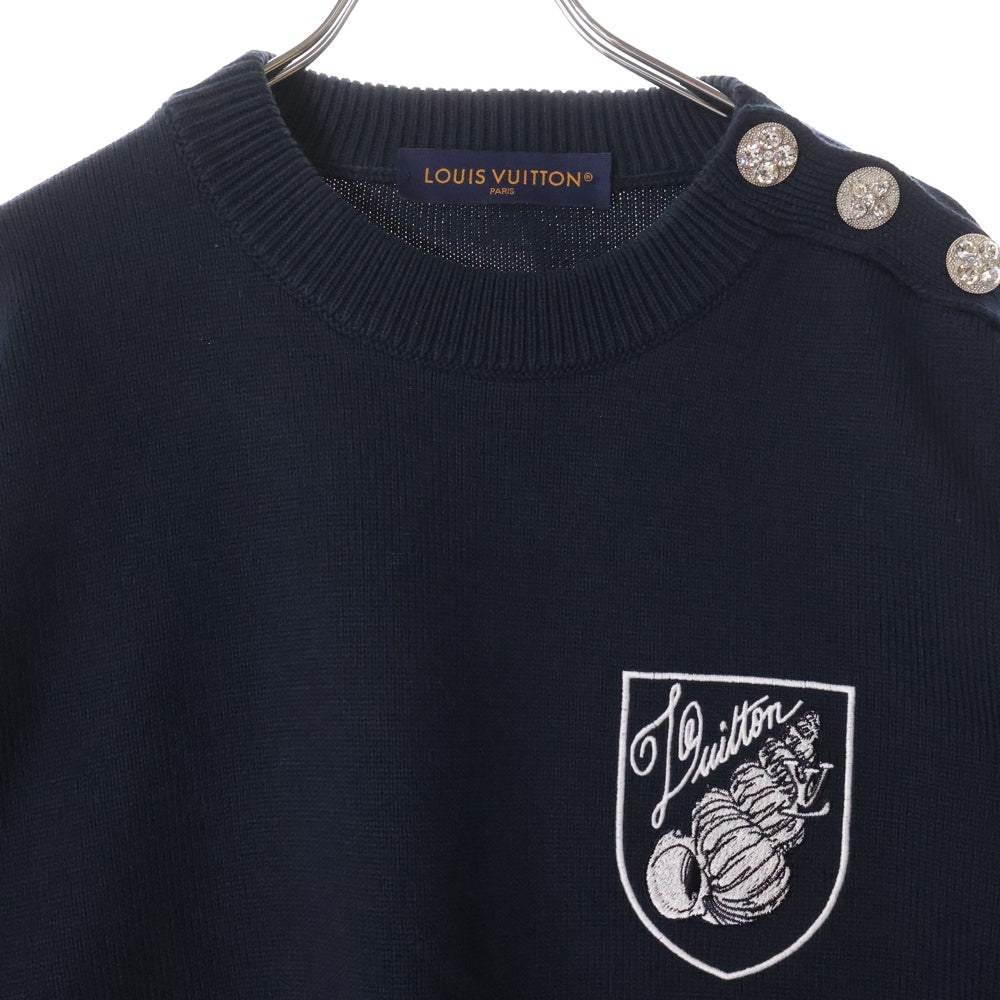 LOUIS VUITTON(ルイヴィトン) 24AW Embroidered Cotton Blend Creneck Sweat RM242MM TBY HRN13W エンブロイダリー ロゴ クルーネックスウェットトレーナー ネイビー