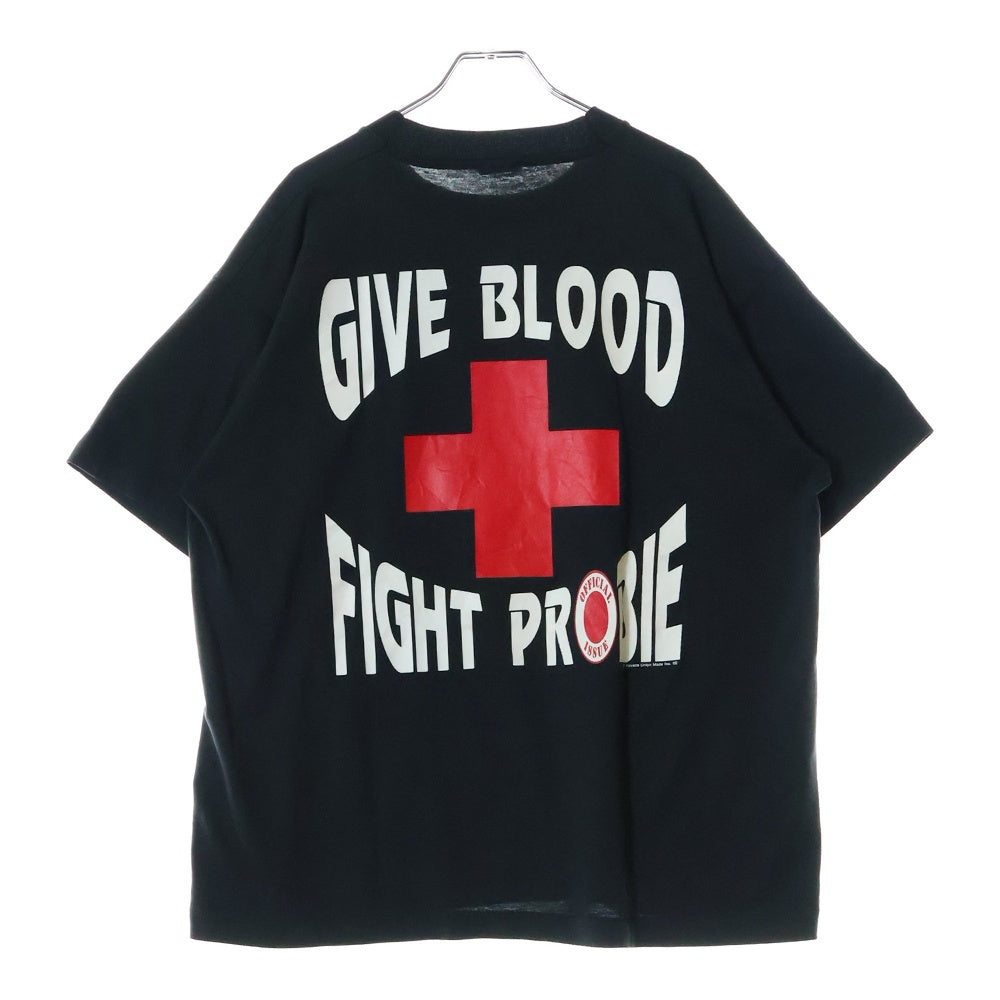 VINTAGE(ヴィンテージ) 90s GIVE BLOOD FIGHT PROBIE SCREEN STARSタグ 両面プリント クルーネック半袖Tシャツカットソー ブラック