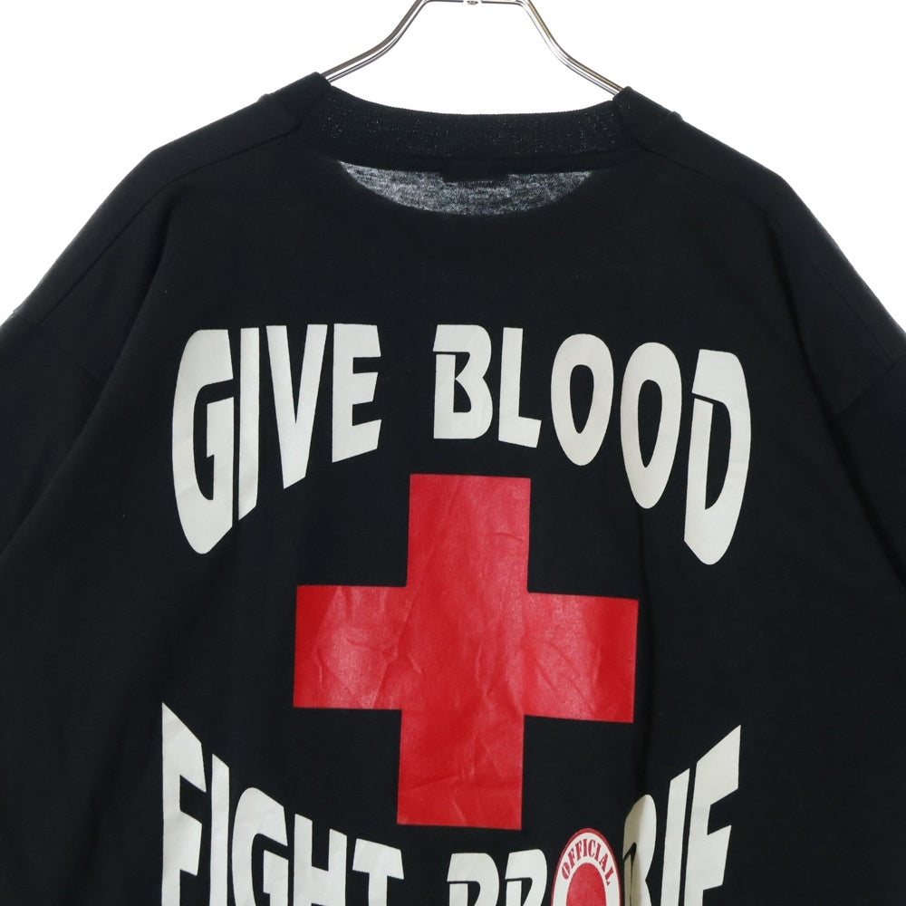 VINTAGE(ヴィンテージ) 90s GIVE BLOOD FIGHT PROBIE SCREEN STARSタグ 両面プリント クルーネック半袖Tシャツカットソー ブラック