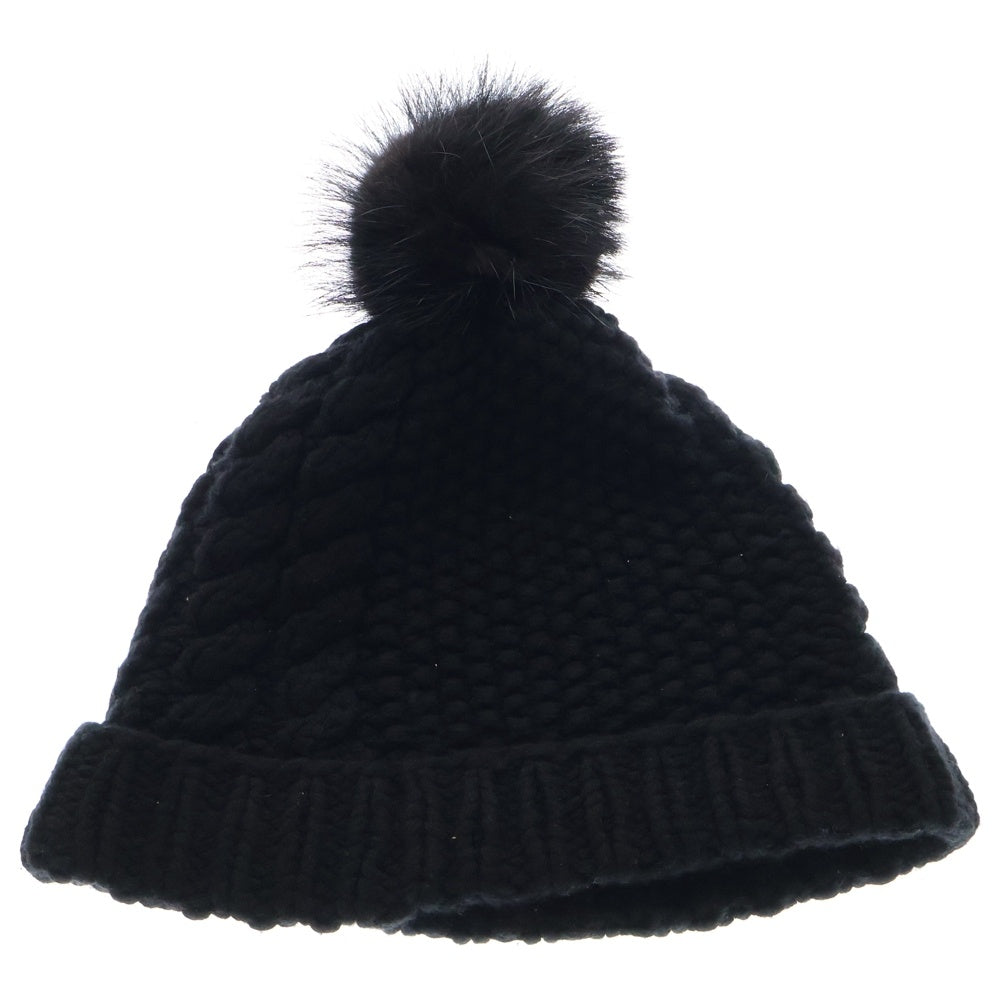 CHROME HEARTS(クロムハーツ) Cashmere Leather knit beanie ボンチョ カシミヤ ビーニー レザークロスパッチ ニット帽 ブラック