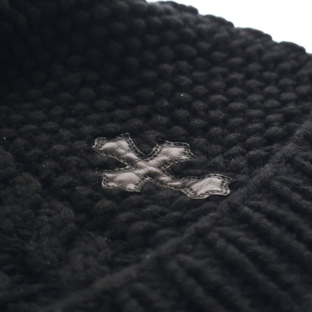 CHROME HEARTS(クロムハーツ) Cashmere Leather knit beanie ボンチョ カシミヤ ビーニー レザークロスパッチ ニット帽 ブラック