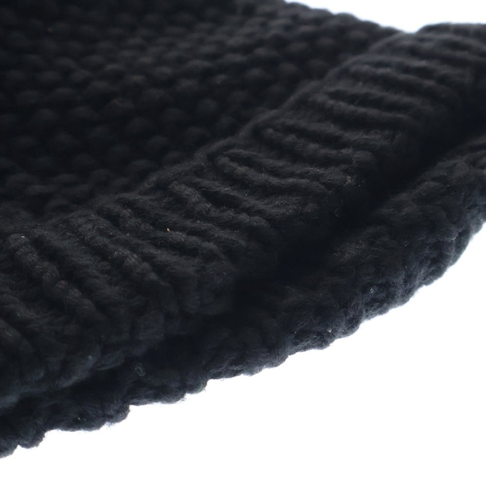 CHROME HEARTS(クロムハーツ) Cashmere Leather knit beanie ボンチョ カシミヤ ビーニー レザークロスパッチ ニット帽 ブラック