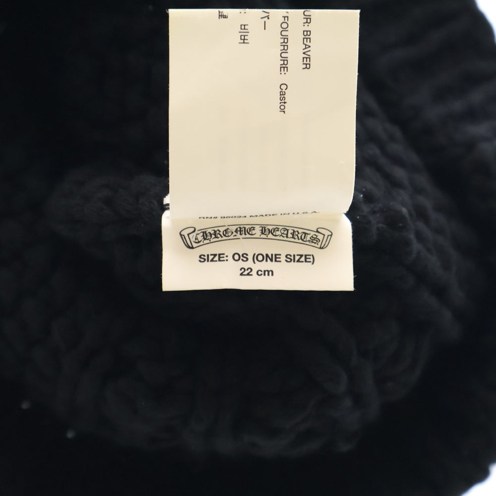 CHROME HEARTS(クロムハーツ) Cashmere Leather knit beanie ボンチョ カシミヤ ビーニー レザークロスパッチ ニット帽 ブラック