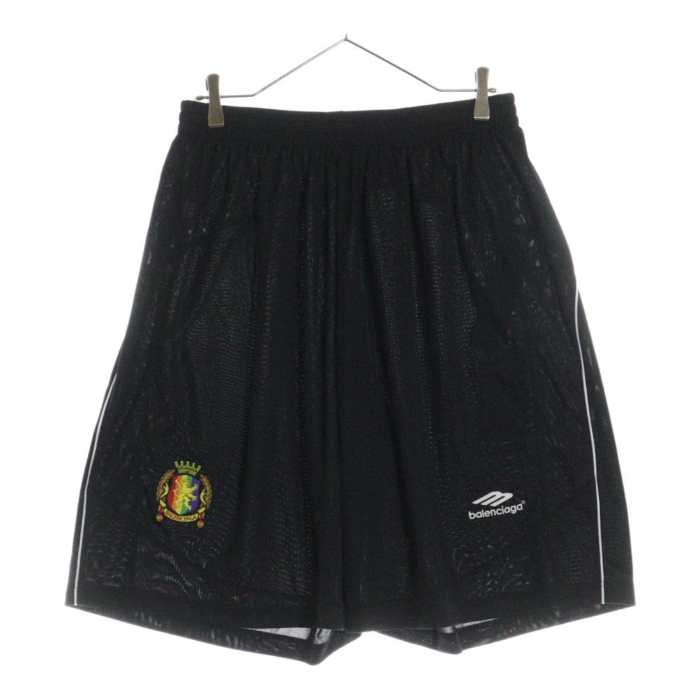 BALENCIAGA(バレンシアガ) 23SS BAGGY SHORTS ロゴ刺繍 バギーショートパンツ メッシュハーフパンツ ブラック 767862 TPVG2