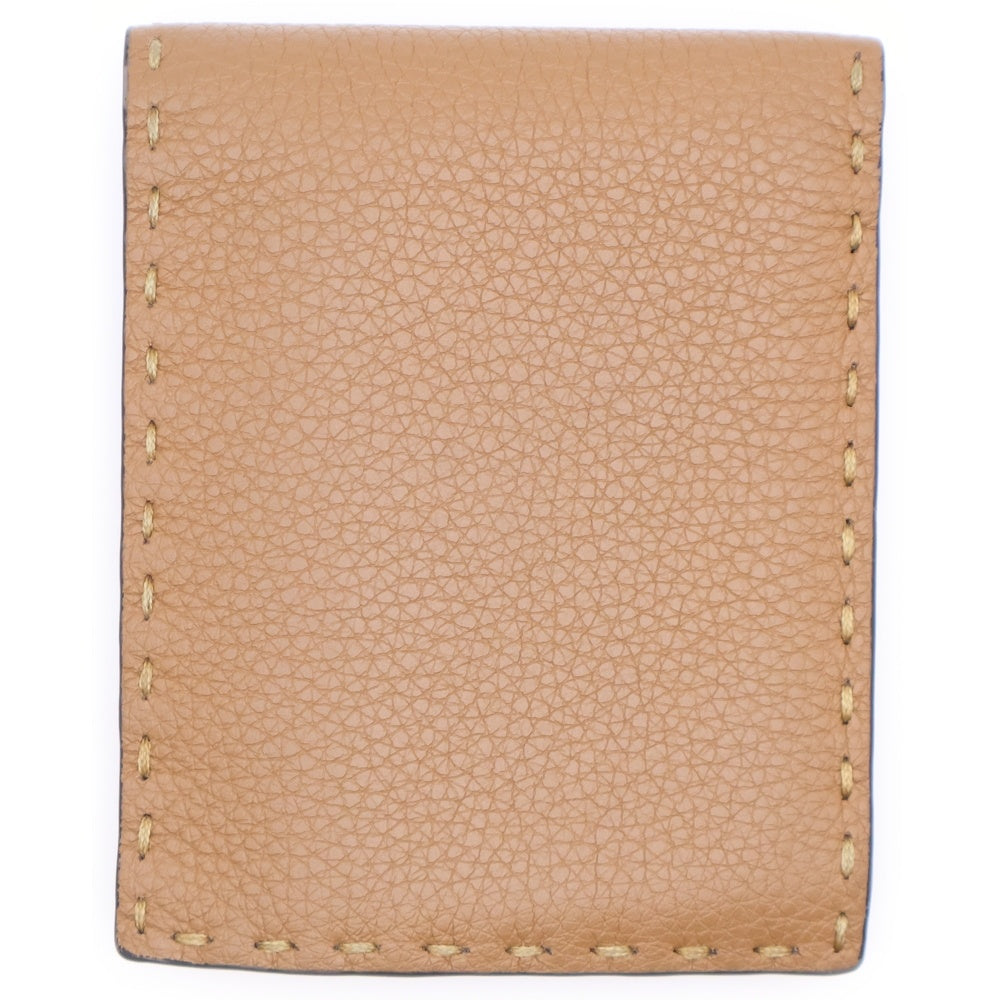 FENDI(フェンディ) セレリア ステッチ ロゴ レザー ウォレット 2つ折り財布 ベージュ/ネイビー 7M0194