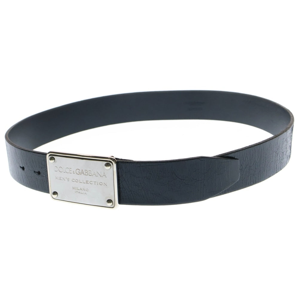 DOLCE & GABBANA(ドルチェアンドガッバーナ) ロゴデザインシルバープレート レザーベルト ブラック