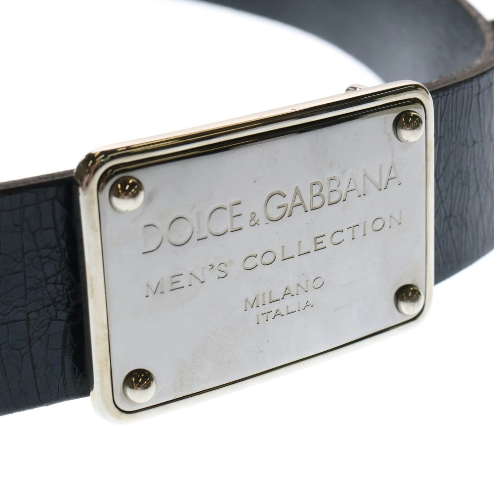 DOLCE & GABBANA(ドルチェアンドガッバーナ) ロゴデザインシルバープレート レザーベルト ブラック
