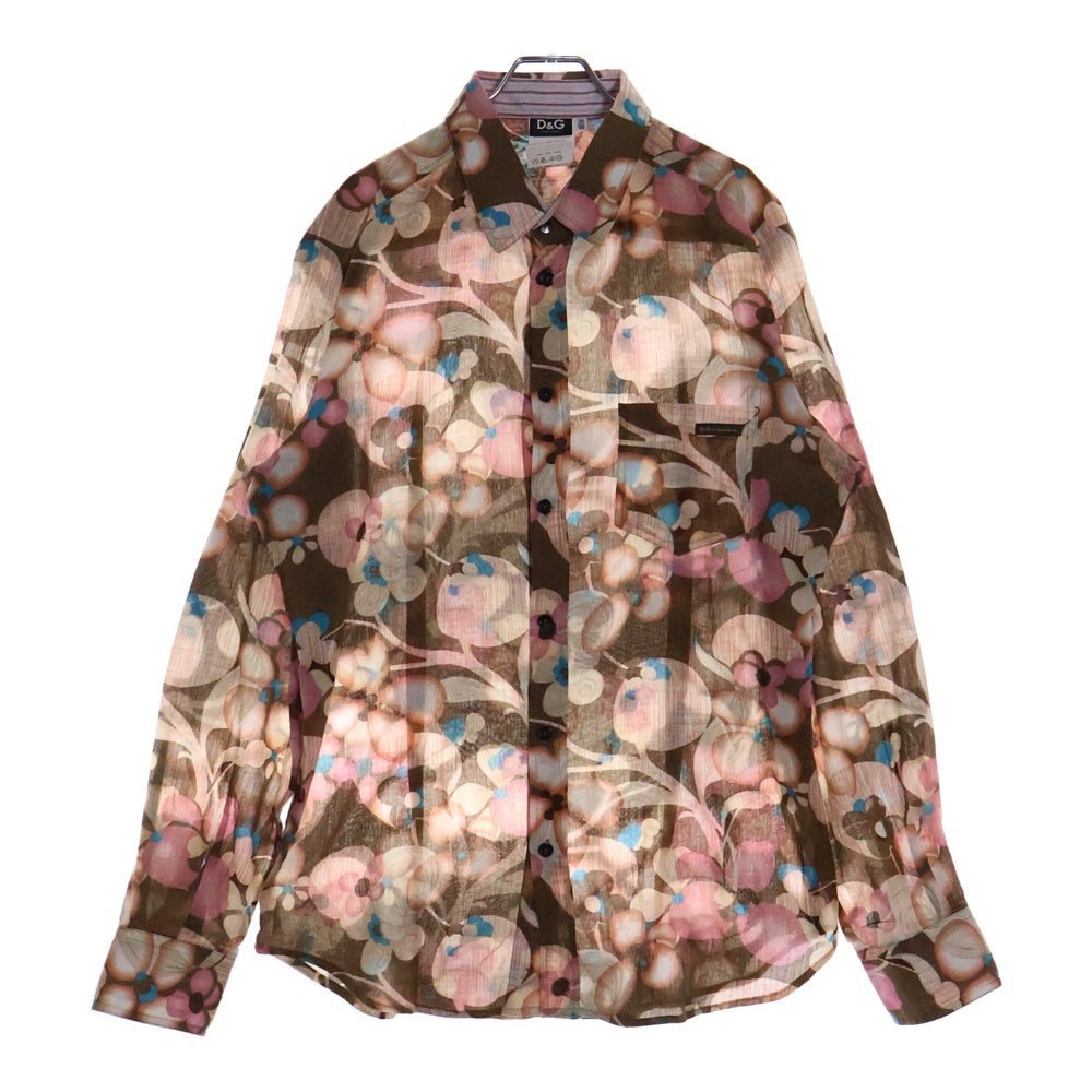 DOLCE & GABBANA(ドルチェアンドガッバーナ) フラワーデザインコットン長袖シャツ ブラウン