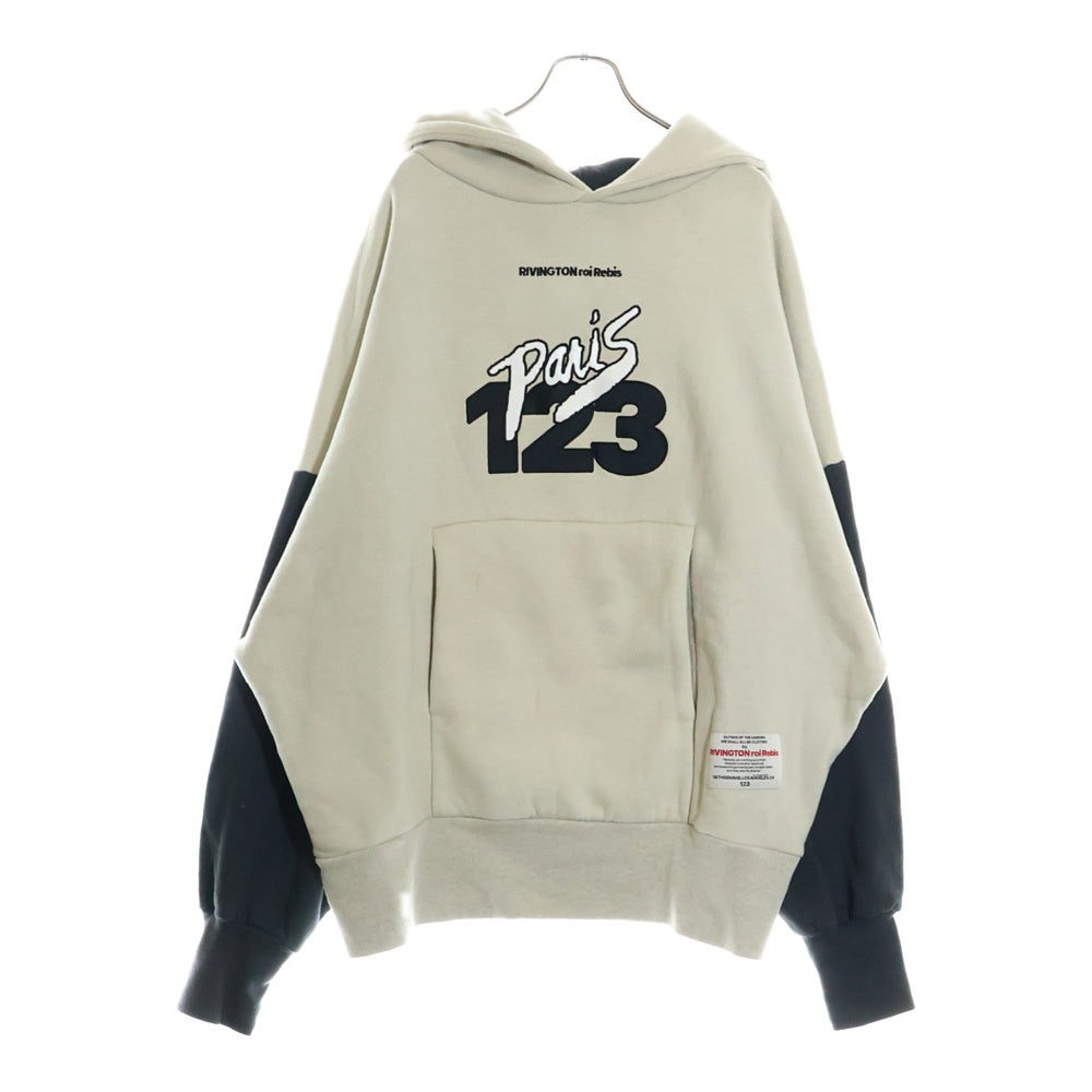 RIVINGTON roi Rebis(リヴィントンロイレビス ) CVA IMITATION OF PARIS HOODIE ロゴ刺繍プルオーバースウェットパーカー フーディー アイボリー/ブラック
