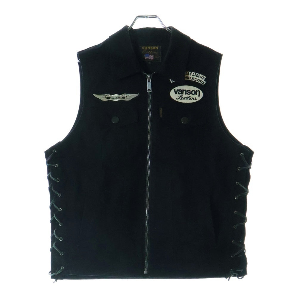 VANSON(バンソン) ZIP UP VEST ロゴ刺繍ジップアップベスト ブラック