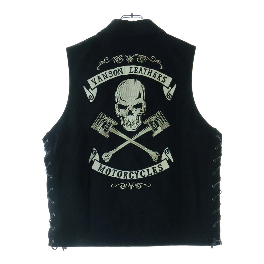 VANSON(バンソン) ZIP UP VEST ロゴ刺繍ジップアップベスト ブラック