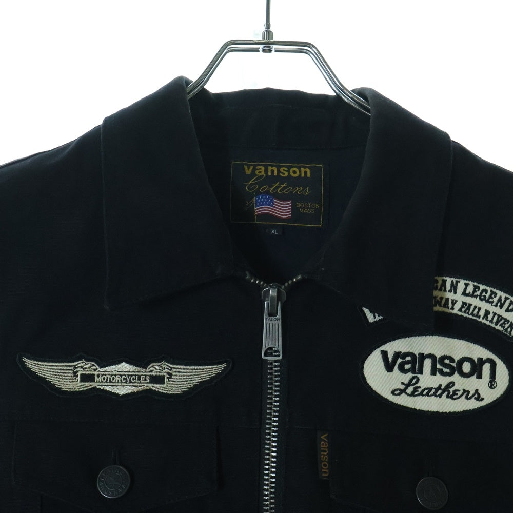 VANSON(バンソン) ZIP UP VEST ロゴ刺繍ジップアップベスト ブラック