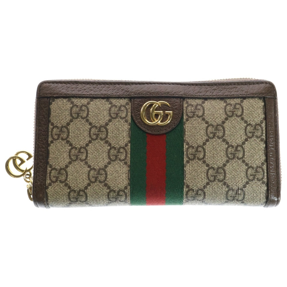 GUCCI(グッチ) オフィディア GGスプリーム ラウンドファスナー ベージュ 長財布 ロングウォレット ゴールド金具 523154