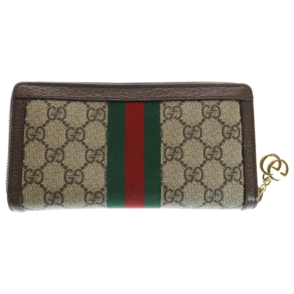 GUCCI(グッチ) オフィディア GGスプリーム ラウンドファスナー ベージュ 長財布 ロングウォレット ゴールド金具 523154